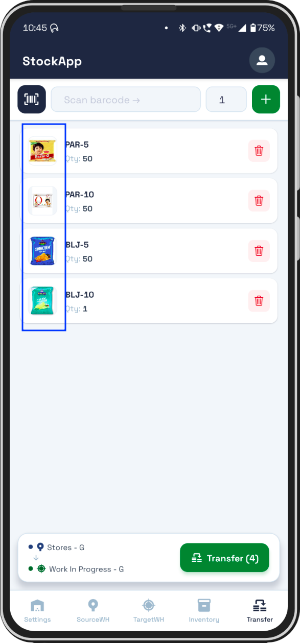 Item detail screen in StockMobile displaying product image and stock information