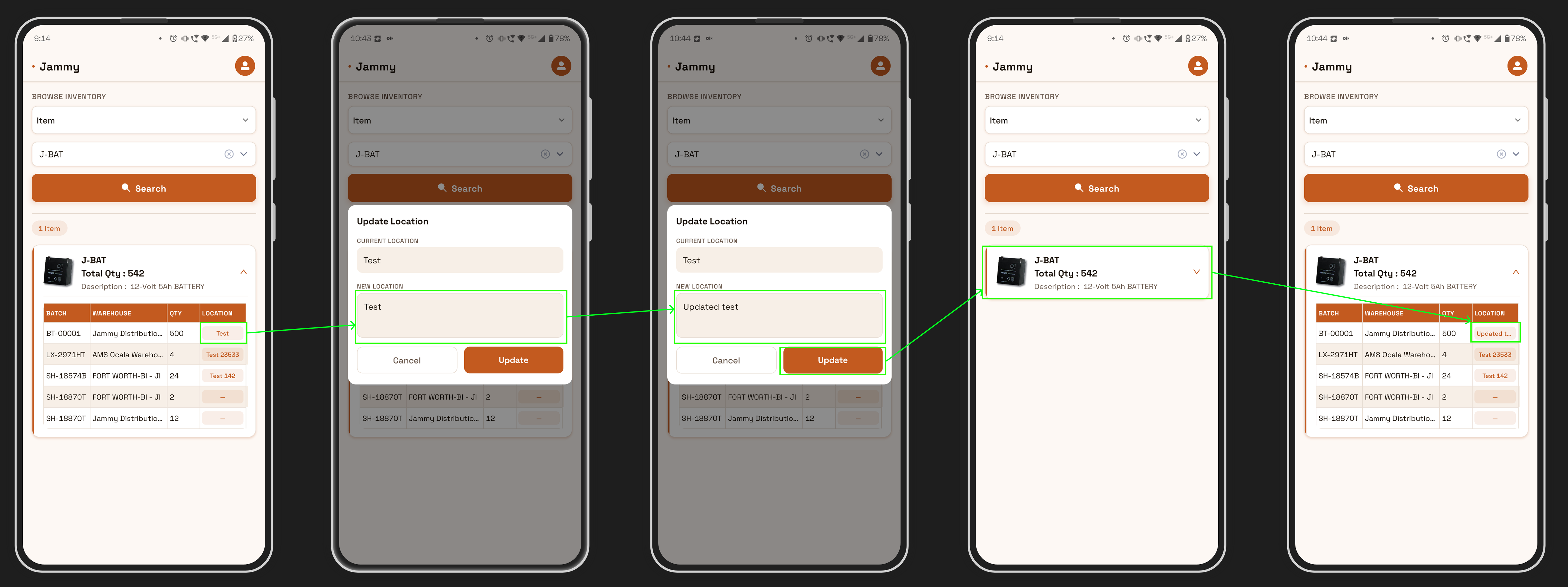 Update location dialog showing current location with option to enter new location