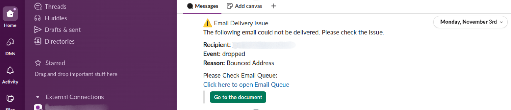 Slack Message Screen Shot